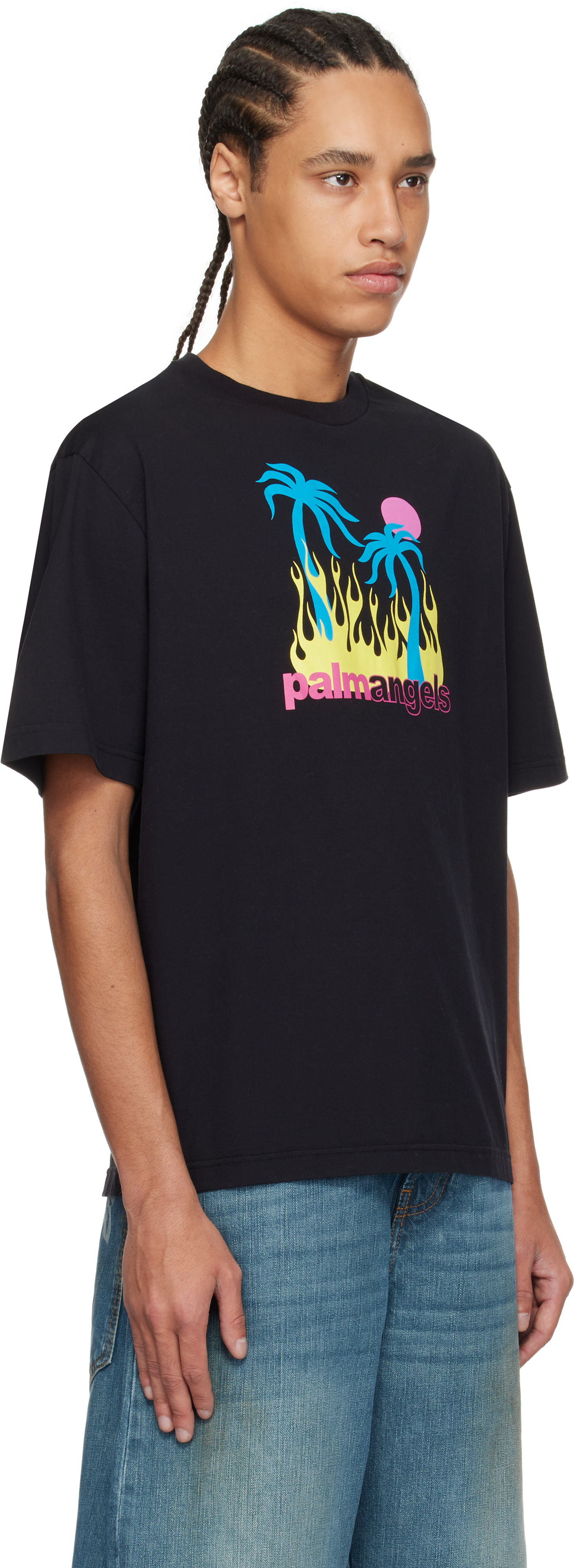 Shop Palm Angels Black Burning Oasi T-shirt In Black - Multicolor