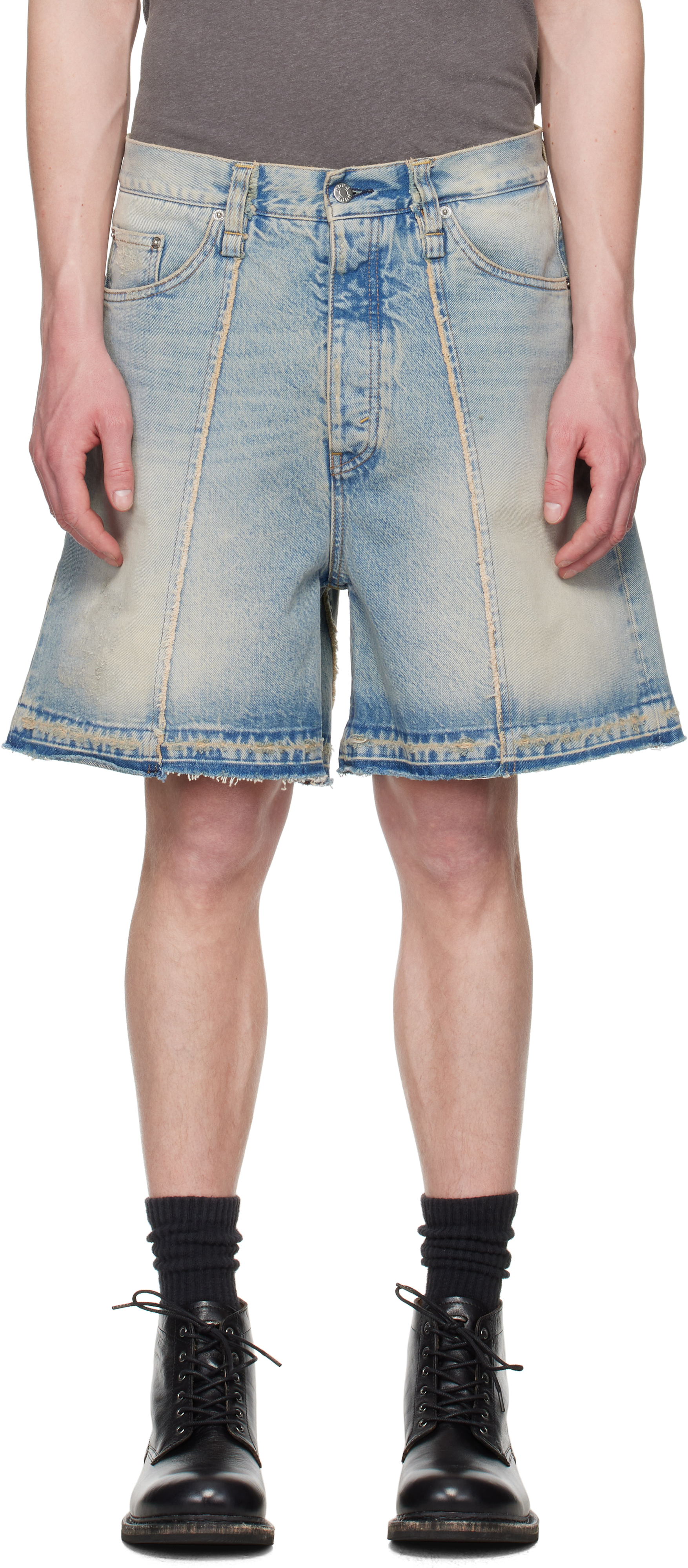 Blue Wide-Leg Skid Denim Shorts
