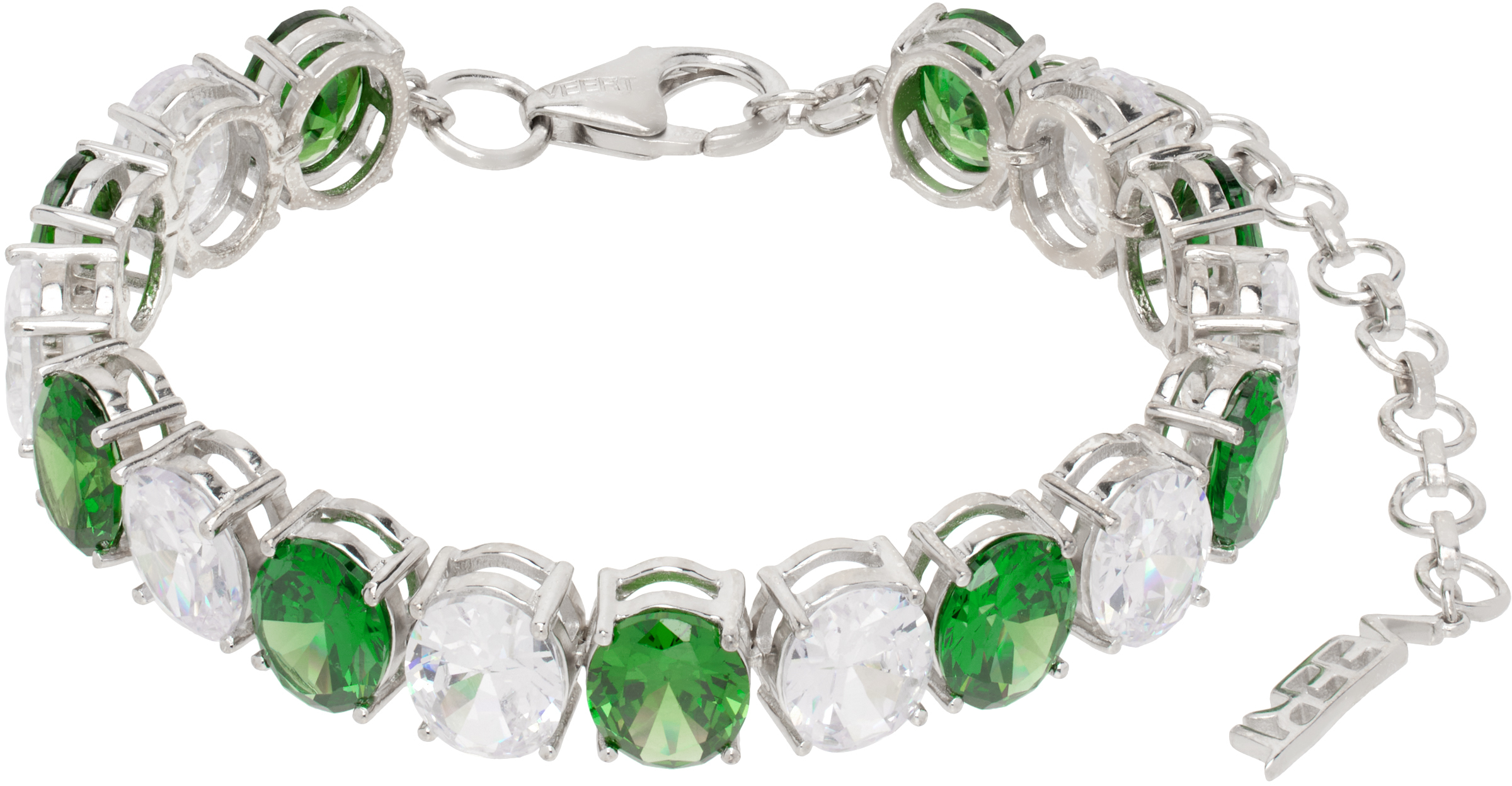 White Gold 'The Clear & Green Tennis' Bracelet