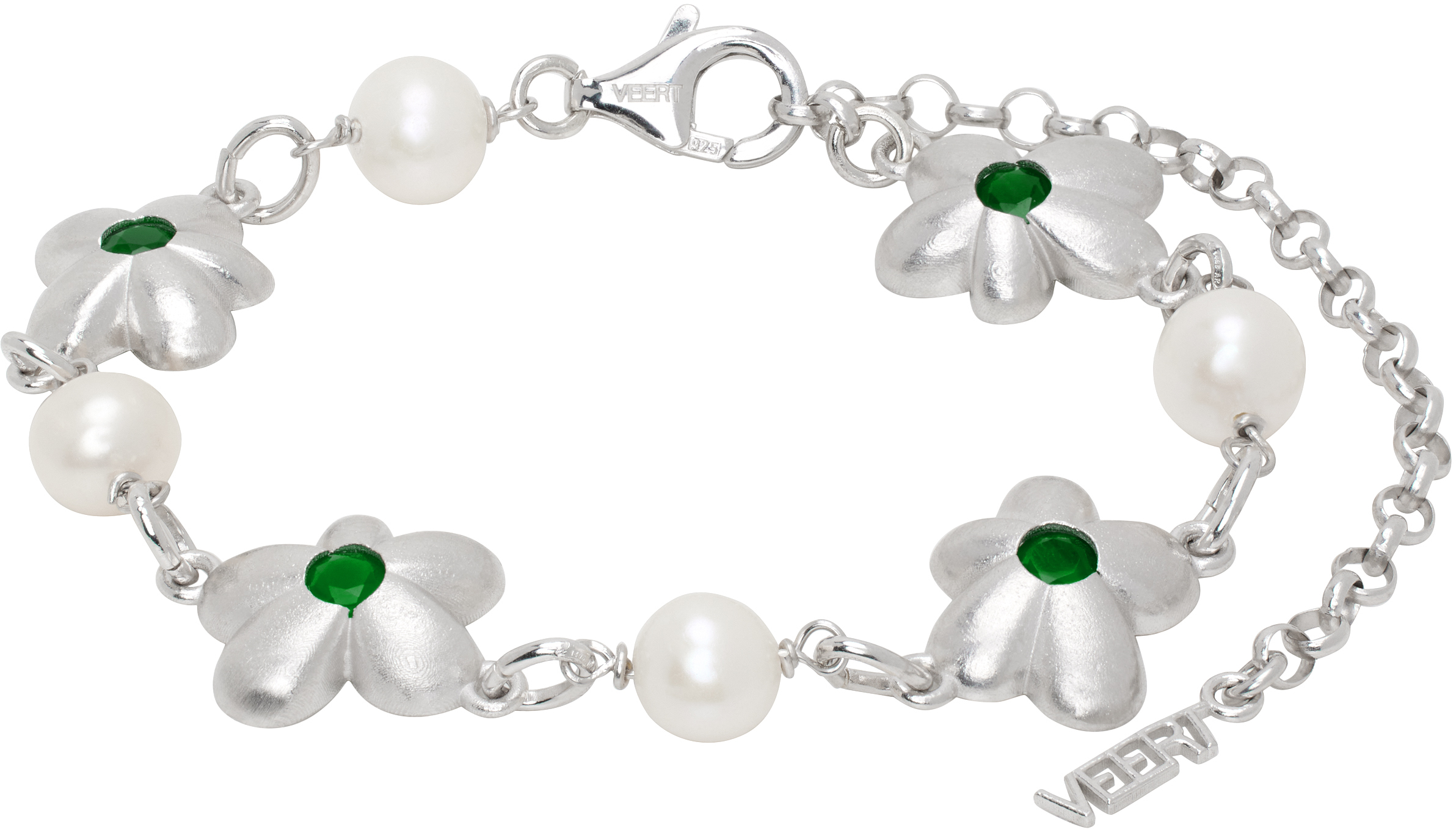 White Gold 'The Green Pearl Flower' Bracelet