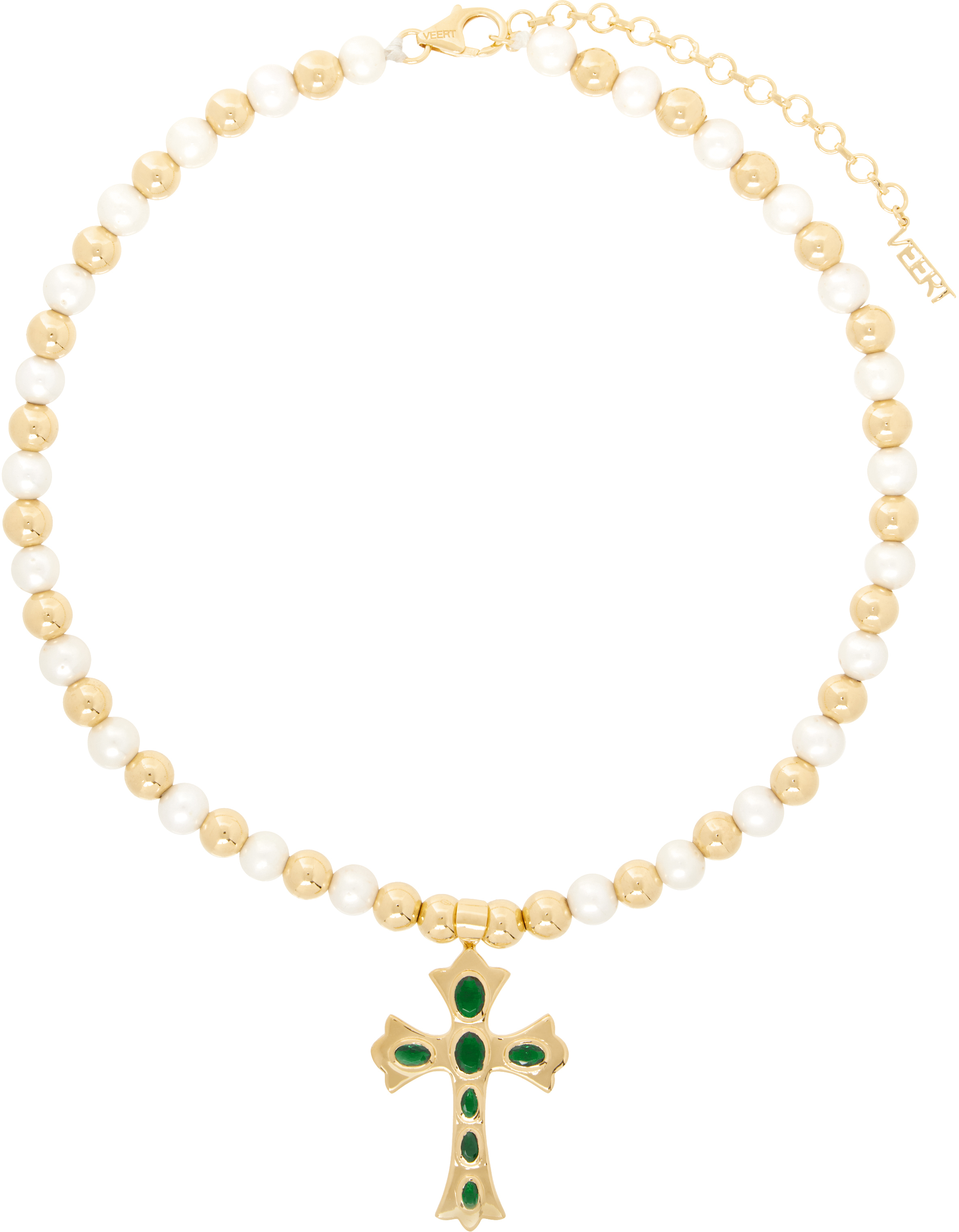 Gold & White 'The Green Cross Freshwater Pearl' Necklace